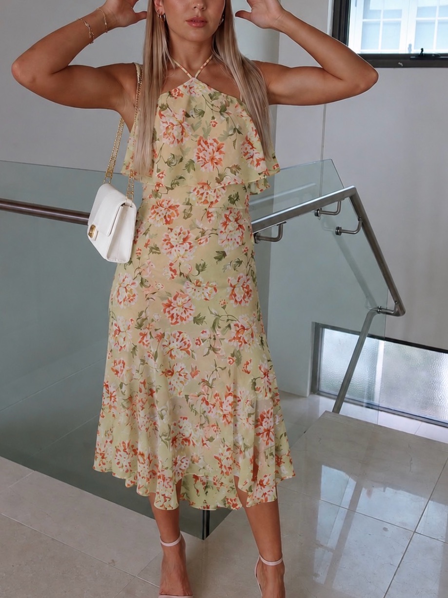Flying Tomato Lemon Floral Ruffle Skirt And Top Set